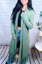 Load image into Gallery viewer, Green Fringe Knit Duster Cardigan
