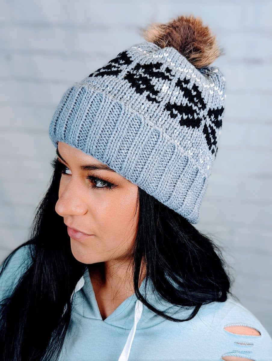 Gray big snowflake wool BEANIE