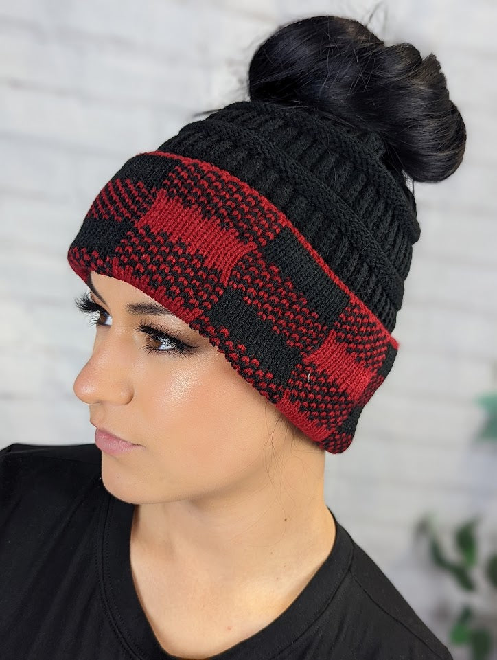 Red Buffalo Print Knit Beanie