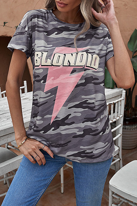 Gray Charcoal Camo Blondie Tee