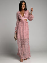 Load image into Gallery viewer, Cut out Lace Bubble Sleeve Maxi Dress