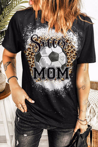 Black Soccer Mom Leopard Graphic Print Short Sleeve T Shirt