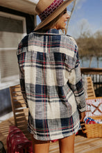 Load image into Gallery viewer, Blue Distressed Raw Edge Plaid Print Shirt