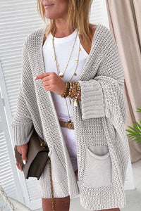 Khaki Oversized Fold Over Sleeve Sweater Cardigan