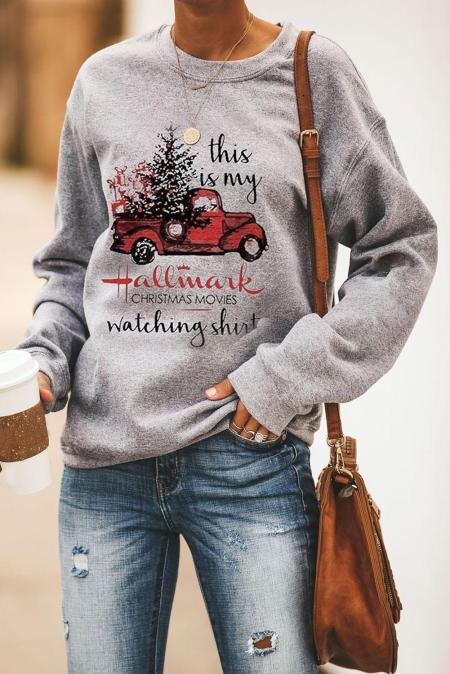 951. Christmas Car Letters Print Pullover Sweatshirt