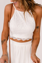 Load image into Gallery viewer, White Lace up Back Floral Sleeveless Crop Top