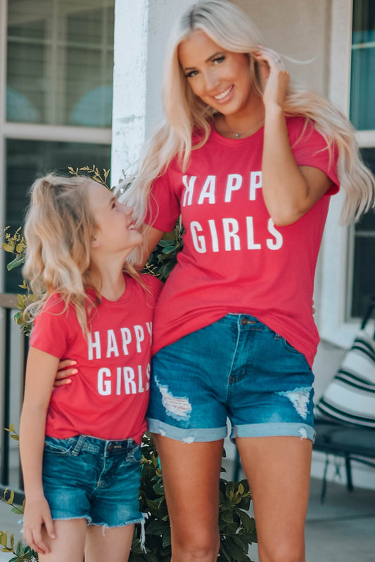 Mom HAPPY GIRLS Letters Print Family Matching Tee