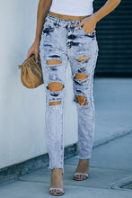 Load image into Gallery viewer, Sky Blue Wash Ripped Slim-fit Jeans