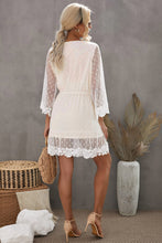 Load image into Gallery viewer, White Wrap V Neck Elastic Waist Polka Dot Mesh Lace Splicing Dress