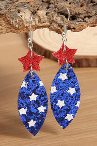 Blue American flag star stripe element leather Earrings