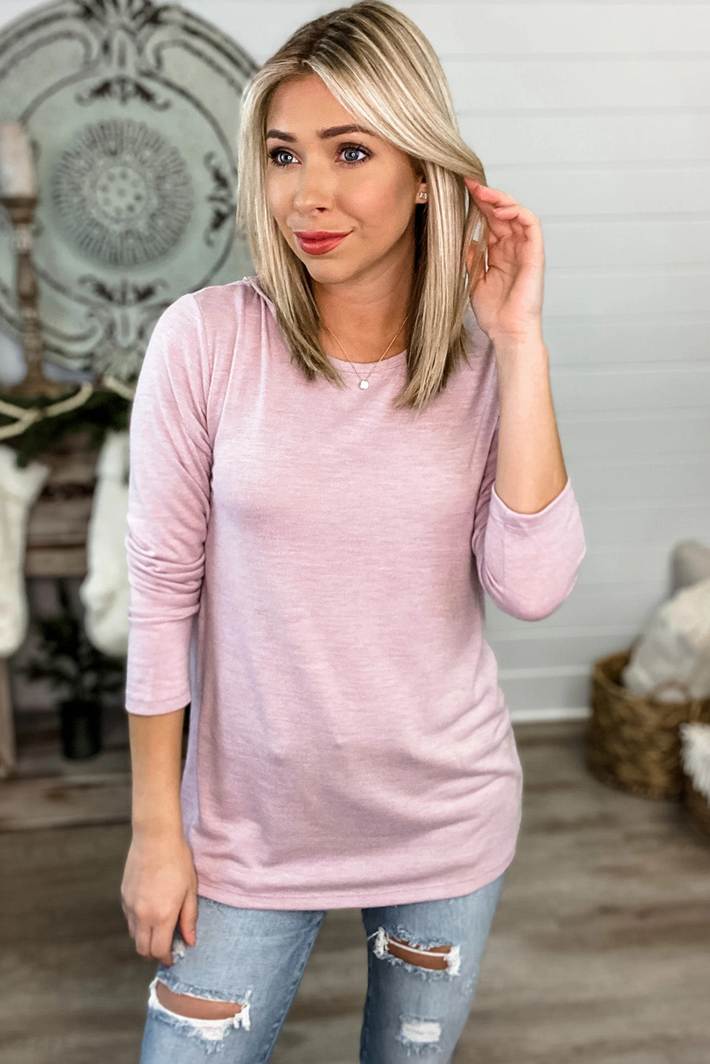 Pink Open Back Long Sleeve Knit Top