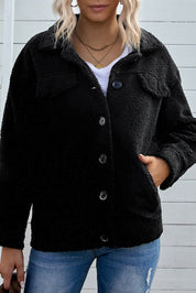 Black Buttons Turn-down Collar Sherpa Coat