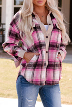Load image into Gallery viewer, Rose Contrast Trim Plaid Shacket