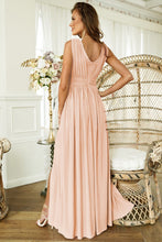 Load image into Gallery viewer, Pink Crochet V Neck Sleeveless Ruched High Waist Maxi Dress