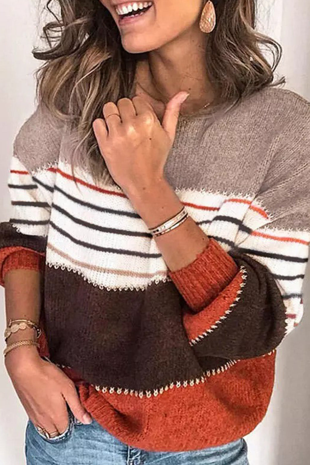 Color Block Striped Knit Oversize Sweater