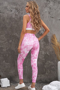 Pink Snakeskin Print Bra Top and High Waist Legging Sports Wear