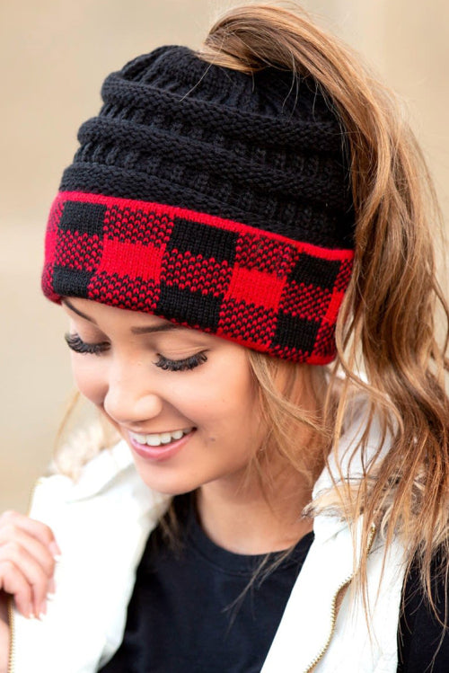 Red Buffalo Print Knit Beanie