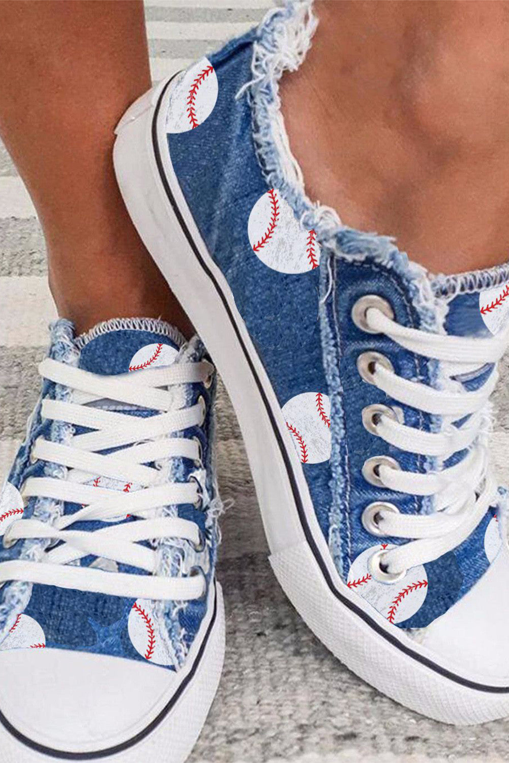 Sky Blue Casual Baseball Print Lacing Up Sneakers
