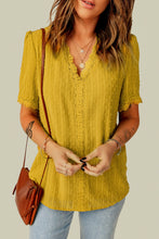 Load image into Gallery viewer, Yellow Lace Splicing V-Neck Swiss Dot Short Sleeve Top