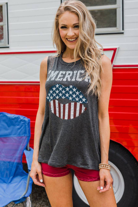 515. Merica Cut Out Back Tank Top