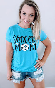 Blue SOCCER MOM Graphic Tee