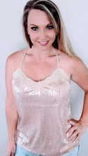 Load image into Gallery viewer, 573. Apricot Eyelash V Neck Sequin Tank Top
